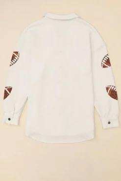 Discount Dear-Lover Bubble Gum Texture Sequined Rugby Football Shacket Beige