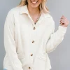 Clearance Dear-Lover Button-Up Stitching Pocket Raw Hem Shacket Beige