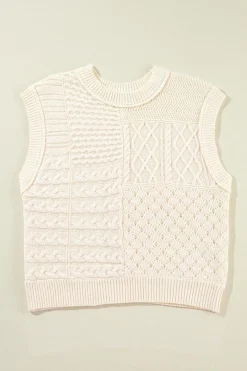 Hot Dear-Lover Cable Knit Dolman Armholes Sweater Tank Beige