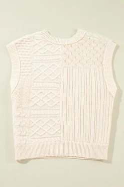 Hot Dear-Lover Cable Knit Dolman Armholes Sweater Tank Beige