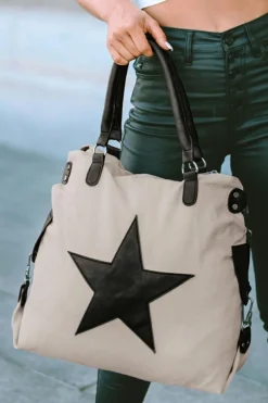 New Dear-Lover Casual Five-pointed Star Canvas Tote Bag Beige