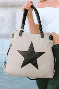New Dear-Lover Casual Five-pointed Star Canvas Tote Bag Beige