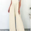 Outlet Dear-Lover Checkered Pocketed High Waist Wide Leg Overall Beige