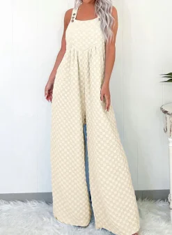 Outlet Dear-Lover Checkered Pocketed High Waist Wide Leg Overall Beige