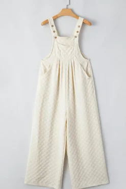 Outlet Dear-Lover Checkered Pocketed High Waist Wide Leg Overall Beige