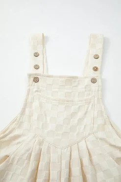 Outlet Dear-Lover Checkered Pocketed High Waist Wide Leg Overall Beige