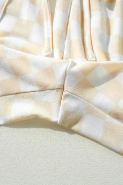 Outlet Dear-Lover Checkered Print Long Sleeve Top and Pants Lounge Set Beige