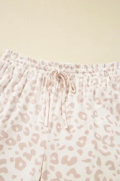 Hot Dear-Lover Cheetah V Neck Tee and Pants Lounge Set Beige