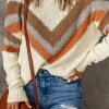 Hot Dear-Lover Chevron Striped Drop Shoulder Sweater Beige