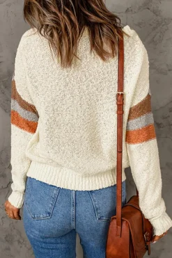 Hot Dear-Lover Chevron Striped Drop Shoulder Sweater Beige