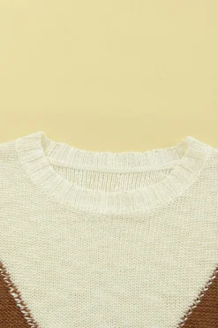 Hot Dear-Lover Chevron Striped Drop Shoulder Sweater Beige