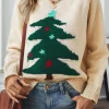 Clearance Dear-Lover Christmas Tree Pullover Graphic Sweater Beige