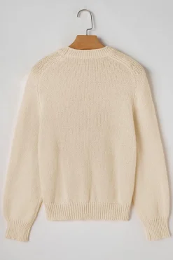 Clearance Dear-Lover Christmas Tree Pullover Graphic Sweater Beige