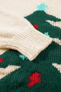 Clearance Dear-Lover Christmas Tree Pullover Graphic Sweater Beige