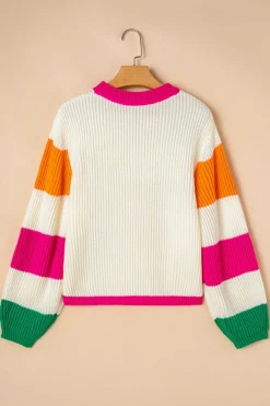 Best Dear-Lover Colorblock Flower Print Cable Knit Loose Sweater Beige