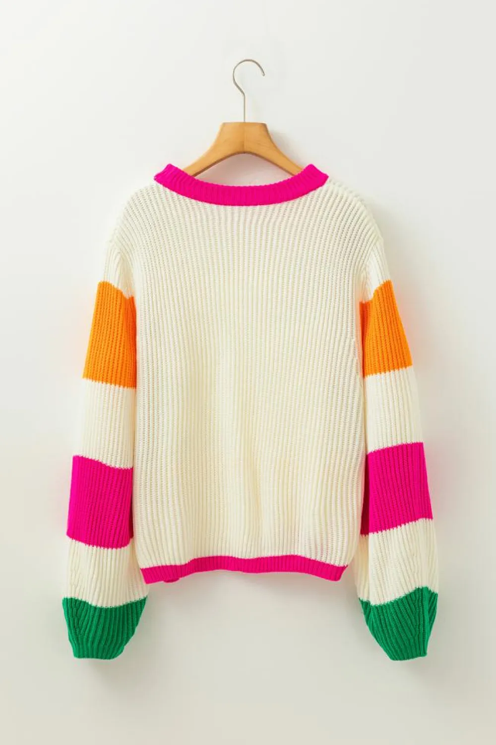 Best Dear-Lover Colorblock Flower Print Cable Knit Loose Sweater Beige