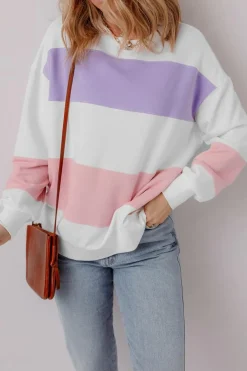 Sale Dear-Lover Colorblock Patchwork Drop Shoulder Crewneck Sweatshirt Beige