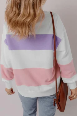 Sale Dear-Lover Colorblock Patchwork Drop Shoulder Crewneck Sweatshirt Beige