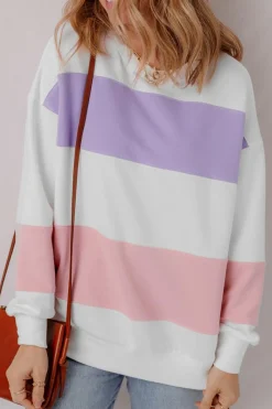 Sale Dear-Lover Colorblock Patchwork Drop Shoulder Crewneck Sweatshirt Beige
