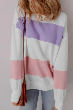 Sale Dear-Lover Colorblock Patchwork Drop Shoulder Crewneck Sweatshirt Beige