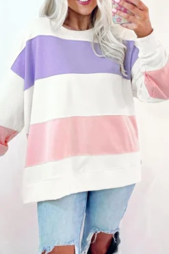 Sale Dear-Lover Colorblock Patchwork Drop Shoulder Crewneck Sweatshirt Beige