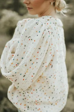 Hot Dear-Lover Colorful Confetti Dots Cable Knit Crew Neck Sweater Beige