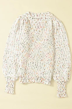 Hot Dear-Lover Colorful Confetti Dots Cable Knit Crew Neck Sweater Beige