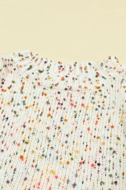 Hot Dear-Lover Colorful Confetti Dots Cable Knit Crew Neck Sweater Beige