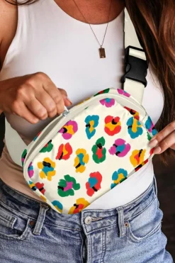 Outlet Dear-Lover Colorful Leopard Print Buckle Strap Crossbody Bag Beige