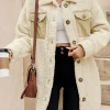 Online Dear-Lover Contrast Flap Pocket Single Breasted Teddy Coat Beige