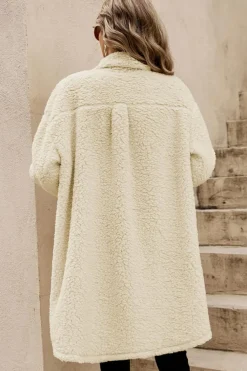 Online Dear-Lover Contrast Flap Pocket Single Breasted Teddy Coat Beige