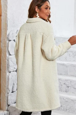 Online Dear-Lover Contrast Flap Pocket Single Breasted Teddy Coat Beige