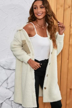 Online Dear-Lover Contrast Flap Pocket Single Breasted Teddy Coat Beige