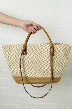 Outlet Dear-Lover Contrast Woven Leather Handle Single Shoulder Bag Beige