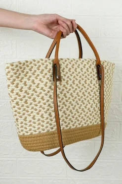 Outlet Dear-Lover Contrast Woven Leather Handle Single Shoulder Bag Beige