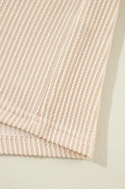 Sale Dear-Lover Corded Knit Pocketed Loose Fit T Shirt Beige