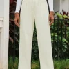 Outlet Dear-Lover Corduroy High Waist Straight Leg Pants Beige