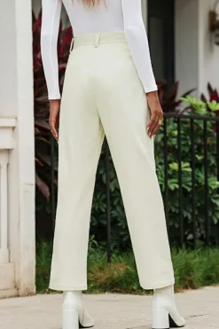 Outlet Dear-Lover Corduroy High Waist Straight Leg Pants Beige