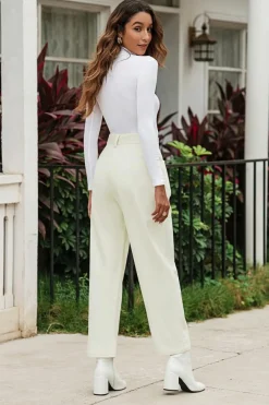 Outlet Dear-Lover Corduroy High Waist Straight Leg Pants Beige