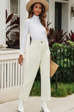 Outlet Dear-Lover Corduroy High Waist Straight Leg Pants Beige