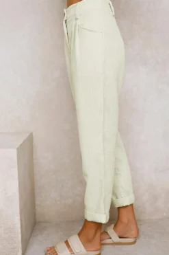 Outlet Dear-Lover Corduroy High Waist Straight Leg Pants Beige