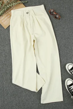 Outlet Dear-Lover Corduroy High Waist Straight Leg Pants Beige