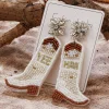 Best Dear-Lover Cowboy Boots Rice Bead Dangle Earrings Beige