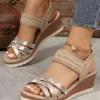 Best Dear-Lover Criss Cross PU Leather Platform Sandals Beige
