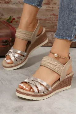 Best Dear-Lover Criss Cross PU Leather Platform Sandals Beige