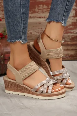 Best Dear-Lover Criss Cross PU Leather Platform Sandals Beige