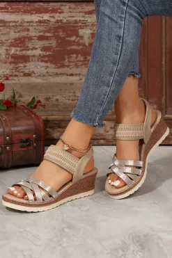 Best Dear-Lover Criss Cross PU Leather Platform Sandals Beige