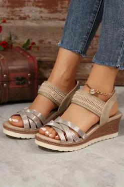 Best Dear-Lover Criss Cross PU Leather Platform Sandals Beige