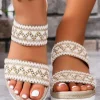 Discount Dear-Lover Crochet Dual Band Wedge Slippers Beige