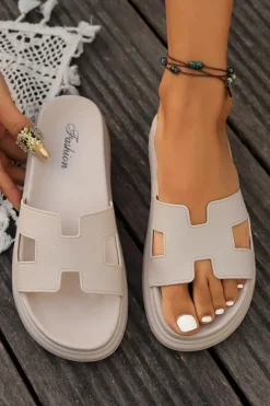 Fashion Dear-Lover Cutout Design Open Toe Platform Slippers (Run Small, Size Up) Beige